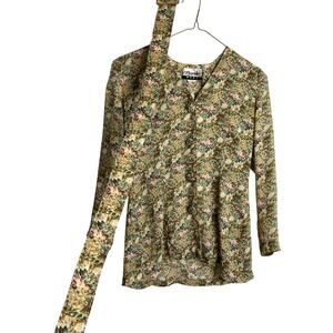 VTG Marnie West Floral Long Sleeve Button Up Blouse with Belt! Womens M